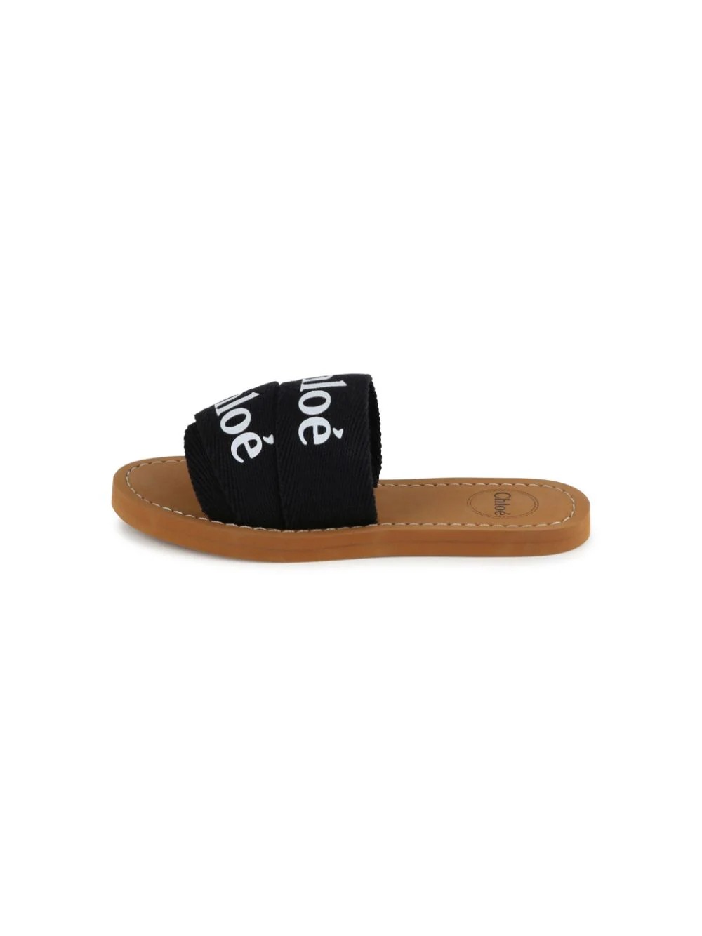 Woody Sandals In Black Canvas With Logo